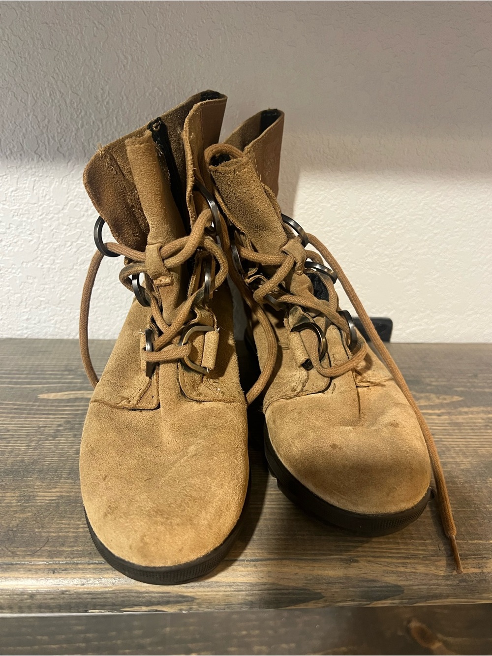Suede Lace-Up Ankle Boots in Tan